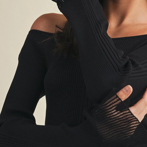 Monica Bell Sleeve Sweater Top | Women's Black Trendy Fall and Winter Pullover - Picture 4 of 9